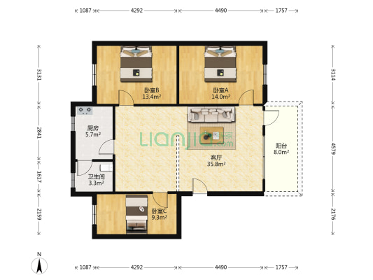 华裕花园 3室1厅1卫 97平方