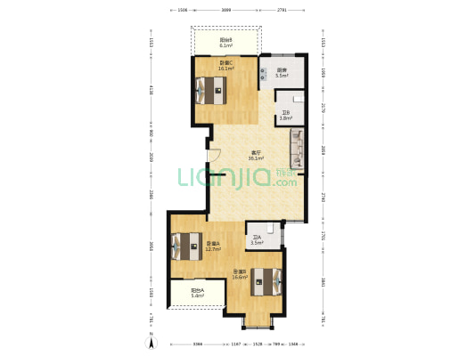 罗曼风情 3室1厅2卫 124平方
