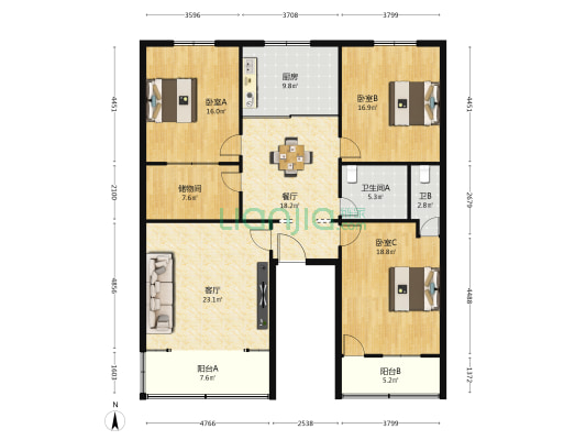 百丰路 3室2厅2卫 160平方