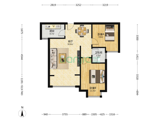 兴东花园 2室1厅1卫 82平方