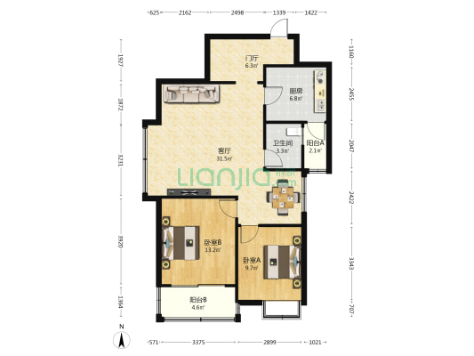 云海台二期B区 2室1厅1卫 89平方
