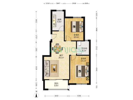 锦程孙俞小区 2室1厅1卫 85平方