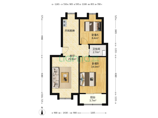 新联二村 2室1厅1卫 67平方