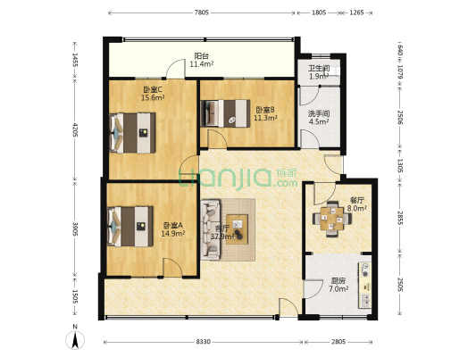 湖滨路36号 3室2厅2卫 110平方