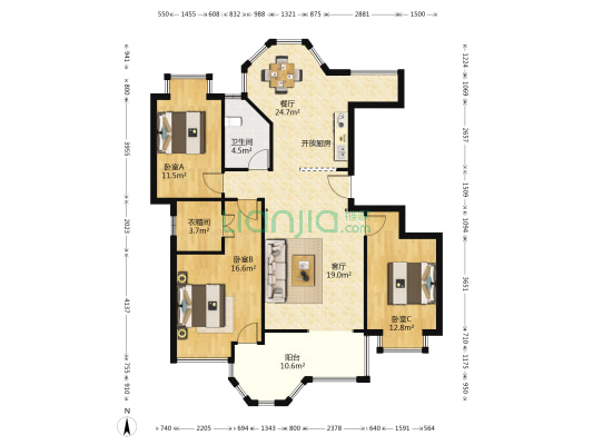 拉菲公馆 3室2厅1卫 136平方
