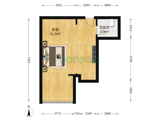 国贸大厦 1室0厅1卫 54平方