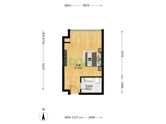 融创公馆A1区 1室0厅1卫 46平方