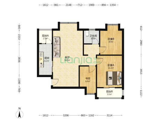 沌口馨苑B区 3室1厅1卫 90平方