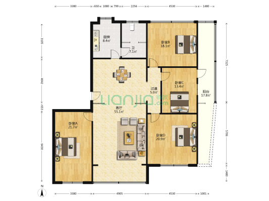 丰泽苑 4室1厅1卫 185平方