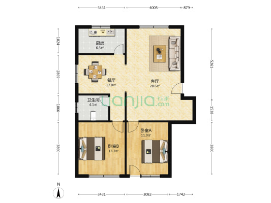 明物大厦 2室2厅1卫 92平方