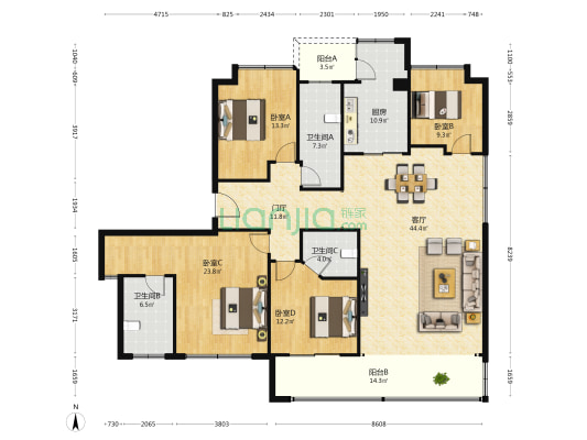 瑞和·鹿鸣府 4室1厅3卫 212平方