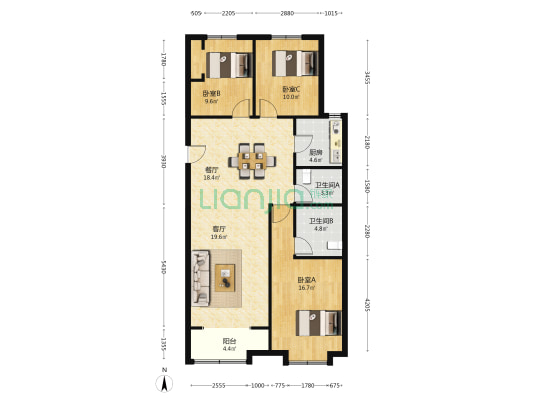 名望园 3室2厅2卫 126平方
