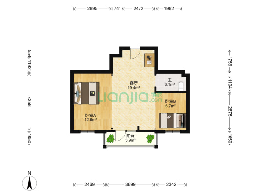 学府名居小区 2室1厅1卫 62平方