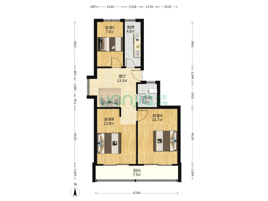 后芳弄散盘 3室1厅1卫 67平方