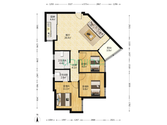景园大厦(爱国路) 3室1厅2卫 101平方
