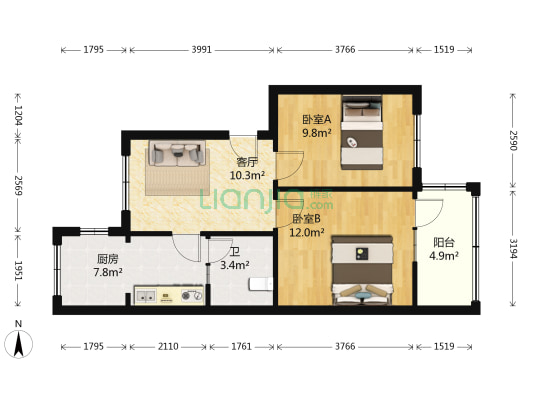 华烽厂三区 2室1厅1卫 53平方