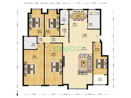 湖南省审计厅 5室2厅2卫 214平方