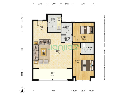 国京·域见未来 2室1厅3卫 105平方