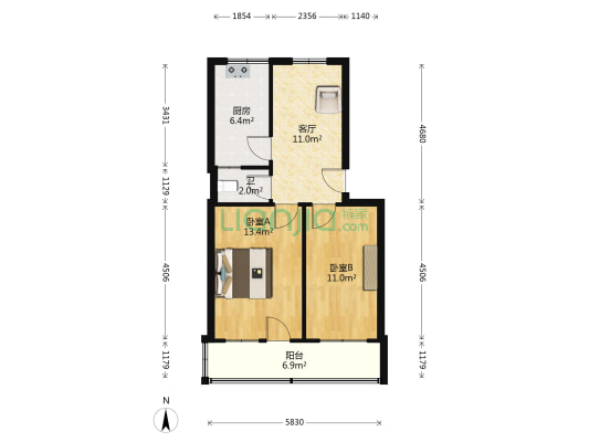 南钢厂家属院 2室1厅1卫 68平方