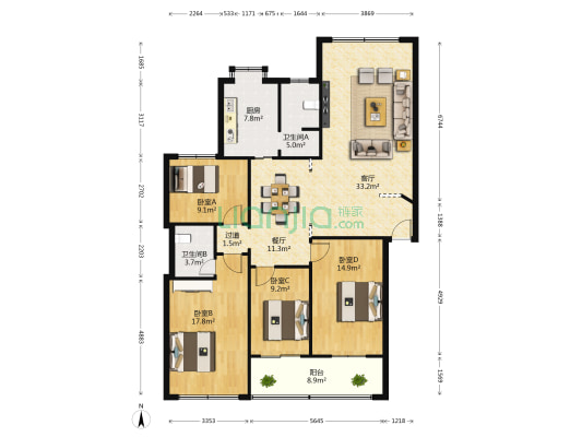 欢度佳节 4室2厅2卫 148平方