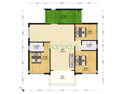 南湖山庄 3室1厅2卫 163平方