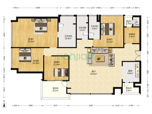 香山美墅·果岭 4室1厅4卫 197平方