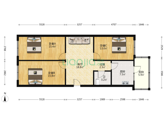 民生东六道 3室1厅1卫 100平方