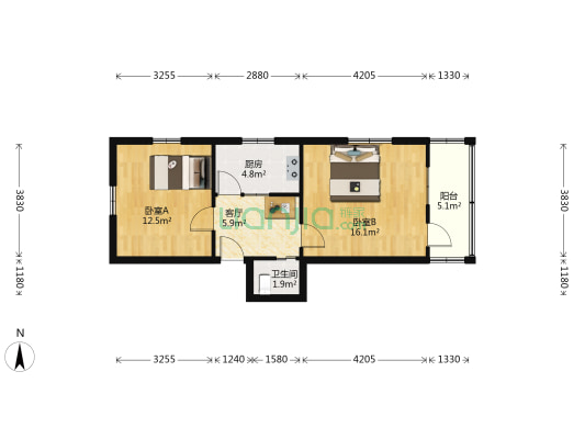 江山弄 2室1厅1卫 56平方