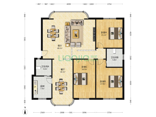 现代生态园 3室2厅2卫 157平方