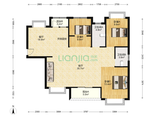 民发世界城浅水湾 3室2厅2卫 134平方