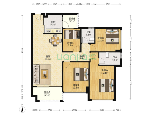 钰海美筑名苑 4室1厅2卫 120平方