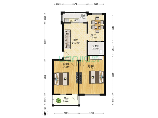 建行宿舍（罗家塘20号） 2室2厅1卫 74平方