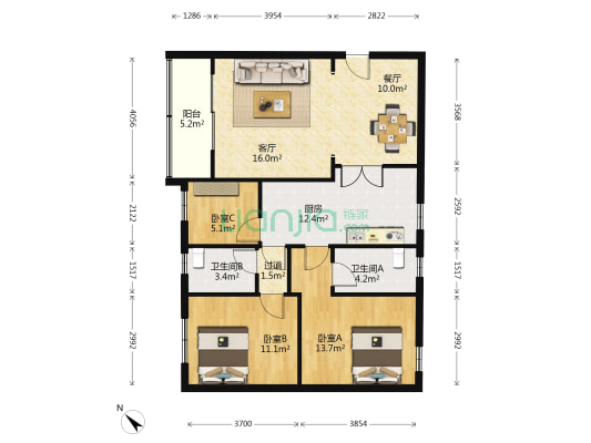 星辉楼 3室2厅2卫 108平方