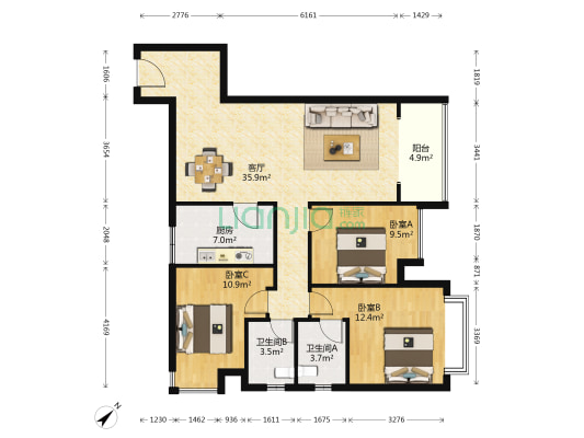 和记黄埔御峰三期 3室1厅2卫 107平方
