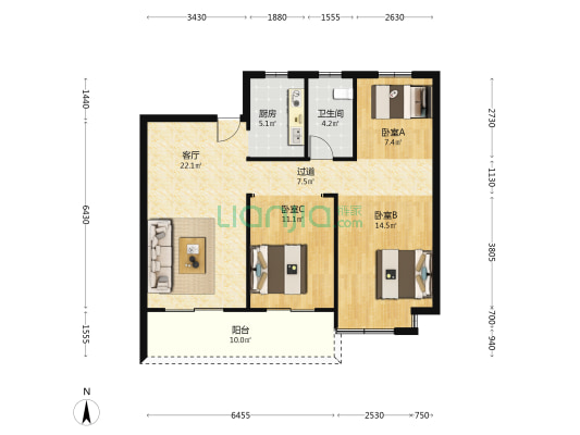城投凤凰汇天辰府 3室1厅1卫 103平方