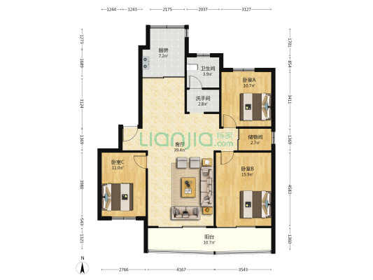 飞旺花苑 3室1厅2卫 118平方