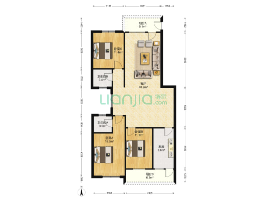 种子大厦 3室1厅2卫 116平方
