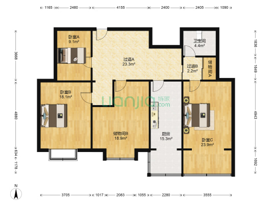 交通小区(小店区) 3室0厅1卫 133平方