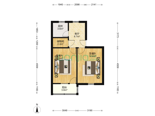育苗村 2室1厅0卫 57平方