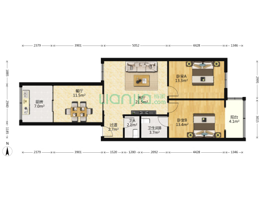 交大商场街16号 2室2厅2卫 100平方