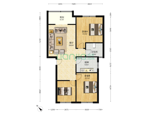银山小区 3室1厅1卫 95平方