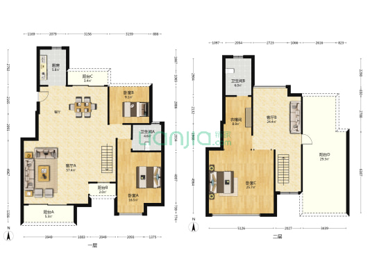 聚然居 3室2厅2卫 165平方