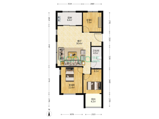 南山嘉园 3室1厅1卫 99平方