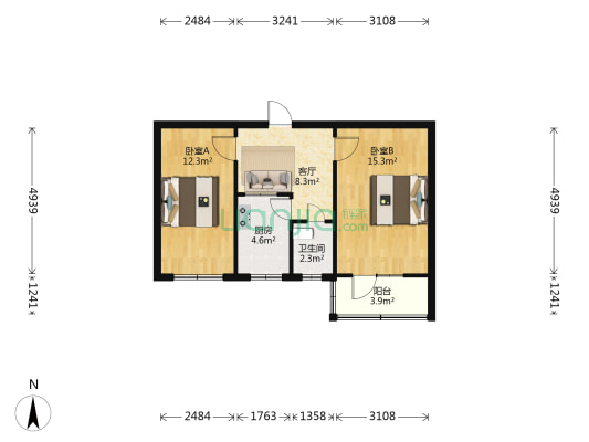 电子乐器宿舍 2室1厅1卫 60平方