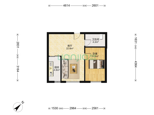 汇龙温莎花园 1室1厅1卫 57平方