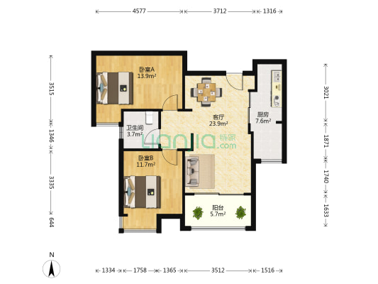 金众香颂里 2室1厅1卫 87平方