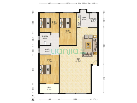 铁炉村社区 3室1厅3卫 147平方