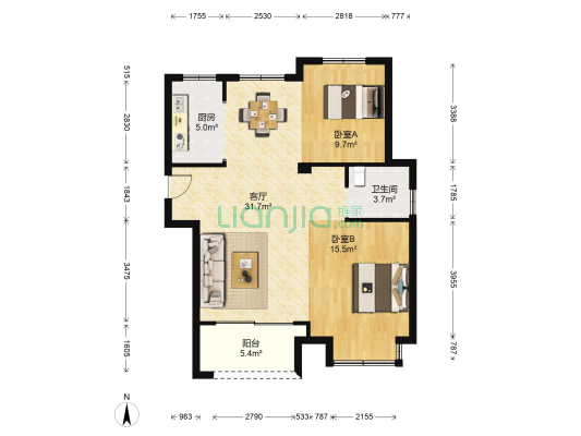 方阳紫薇苑 2室1厅1卫 92平方