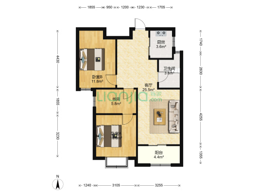华茂1958A区 3室1厅1卫 88平方