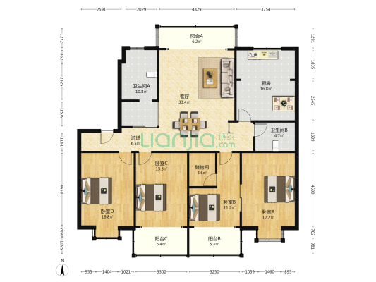 紫竹苑 4室1厅2卫 173平方